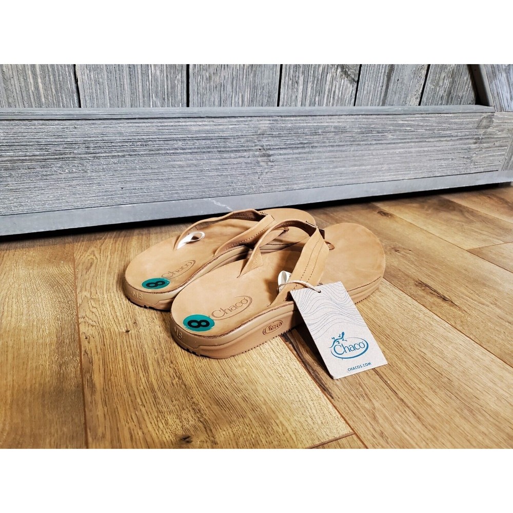 Chaco Classic Leather Flip Flops Mens Tan Slip On Arch-Support Summer Size 8 NWT